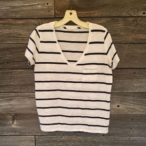 Madewell White T-Shirt With Dark Blue Stripes Size Small